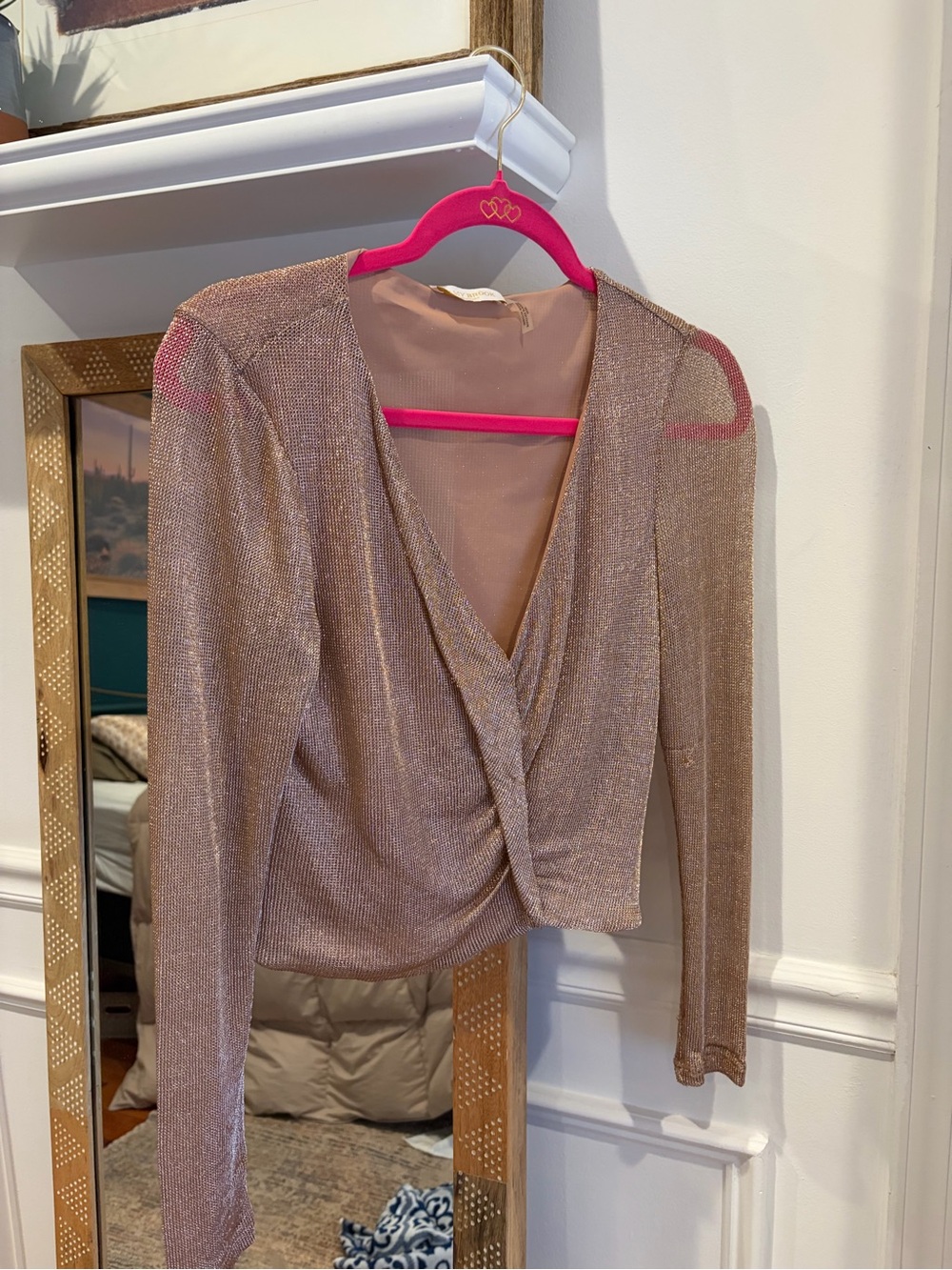 Ramy Brook Metallic Rose Gold Draped Wrap Blouse